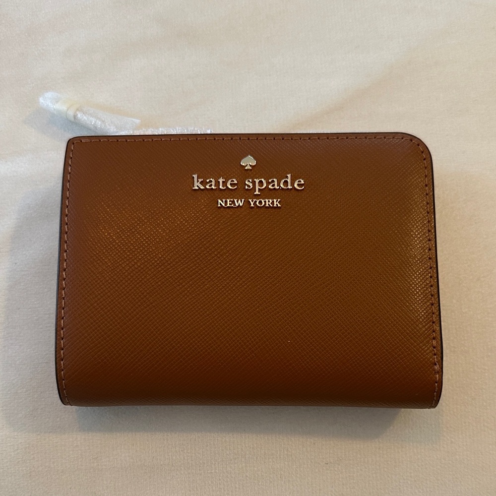 Kate Spade Brown Leather Wallet bi-fold with zipper NEW